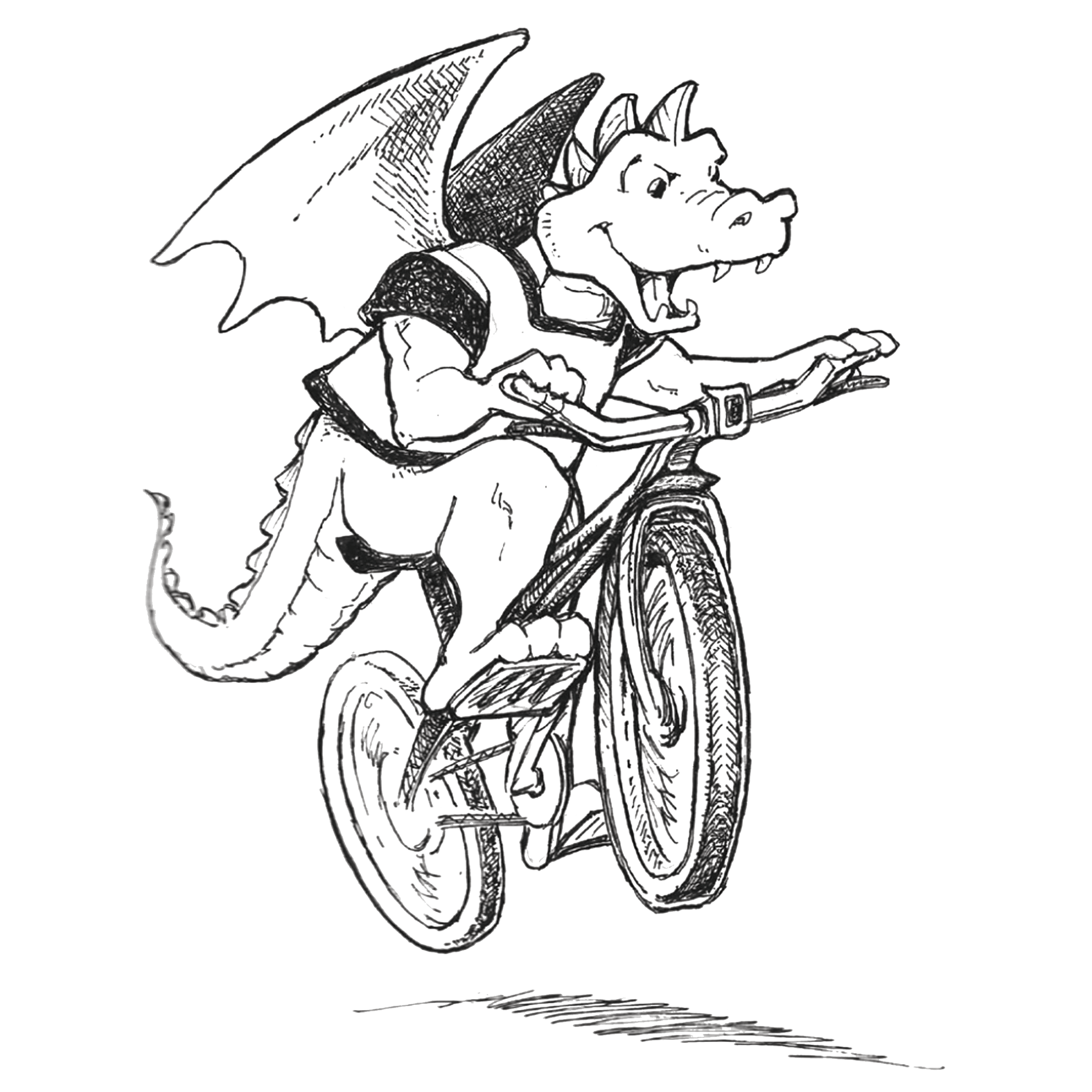 SUNY Oneonta dragon mascot enjoying outdoor recreation and biking trails in Oneonta's expanded Susquehanna Greenway system